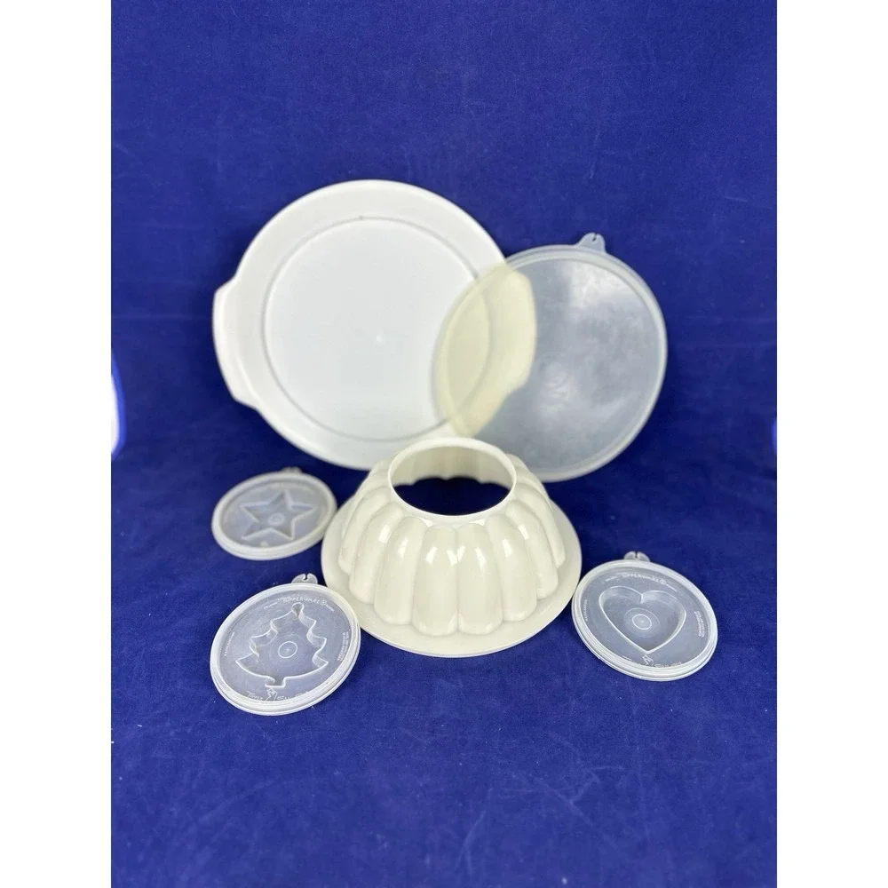 Vintage Tupperware Sheer 1960's Jel-N-Serve Jell-o Mold Set 3 Designs Base Lids
